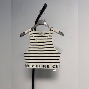 Celine Black and White Striped Crop Top